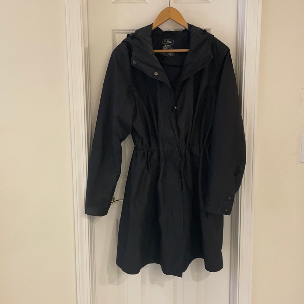 LL Bean black nylon long jacket